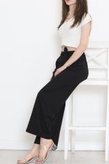Krep Kemerli Bol Paça Pantolon Siyah - 152427.1778.