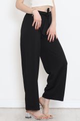 Krep Kemerli Bol Paça Pantolon Siyah - 152427.1778.