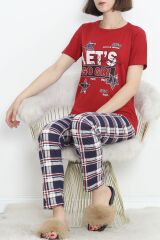 Desenli Pijama Takımı Kırmızı - 18735.1567.