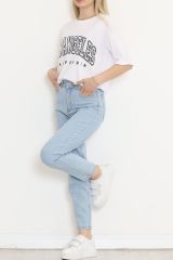 Bisiklet Yaka Oversize Tişört Beyaz - 16499.1567.