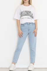 Bisiklet Yaka Oversize Tişört Beyaz - 16499.1567.