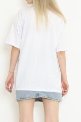 Baskılı Oversize Tişört Beyaz - 16496.1567.