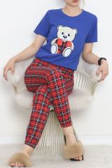 Paça Lastikli Pijama Takımı Mavibeyaz - 18736.1567.