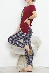 Paça Lastikli Pijama Takımı Bordoçiçekli - 18736.1567.