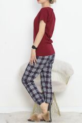 Paça Lastikli Pijama Takımı Bordoçiçekli - 18736.1567.