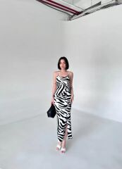 Leopar Desenlı Elbise - Beyaz