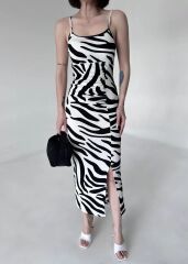 Leopar Desenlı Elbise - Beyaz