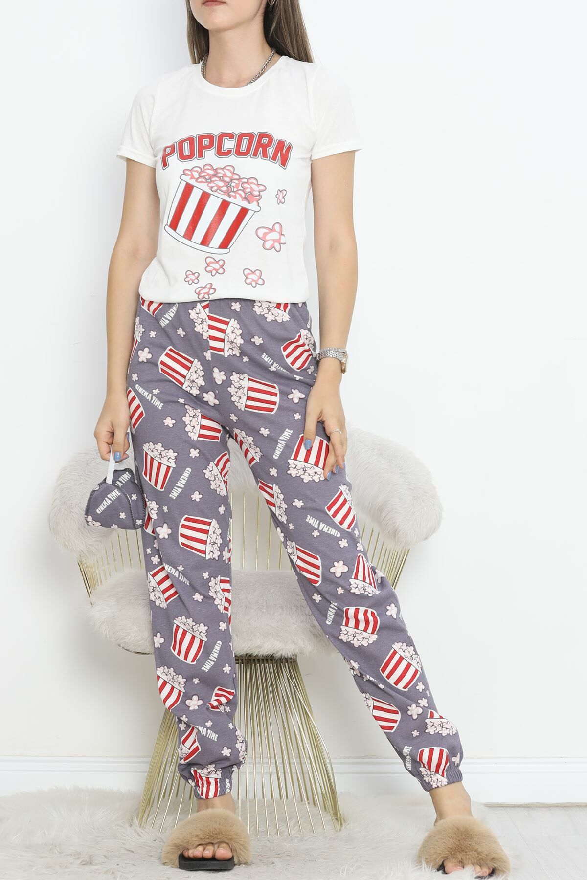 Paça Lastikli Pijama Takımı Beyazkırmızı1 - 18736.1567.