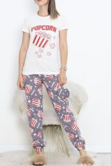 Paça Lastikli Pijama Takımı Beyazkırmızı1 - 18736.1567.
