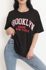 Baskılı Oversize Tişört Siyah - 18666.1567.