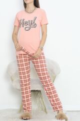 Desenli Pijama Takımı Pudra - 18735.1567.