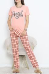 Desenli Pijama Takımı Pudra - 18735.1567.