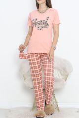 Desenli Pijama Takımı Pudra - 18735.1567.