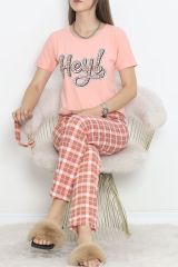 Desenli Pijama Takımı Pudra - 18735.1567.