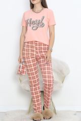 Desenli Pijama Takımı Pudra - 18735.1567.