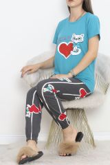 Paça Lastikli Pijama Takımı İndigo - 18736.1567.