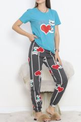 Paça Lastikli Pijama Takımı İndigo - 18736.1567.