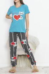 Paça Lastikli Pijama Takımı İndigo - 18736.1567.