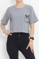 Baskılı Crop Tişört Füme - 16487.1567.