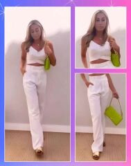 Askı Detaylı Crop Ve Pantolon Takım - Beyaz