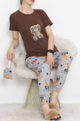 Paça Lastikli Pijama Takımı Koyukahve - 18736.1567.