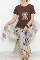 Paça Lastikli Pijama Takımı Koyukahve - 18736.1567.
