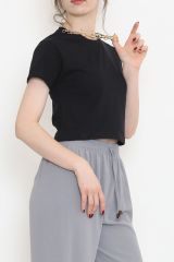 Zincirli Crop Tişört Siyah - 673.1247.