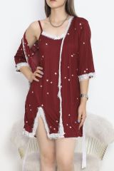 Baskılı Pegasus Pijama Takımı Bordoyıldızlı - 747.1287.