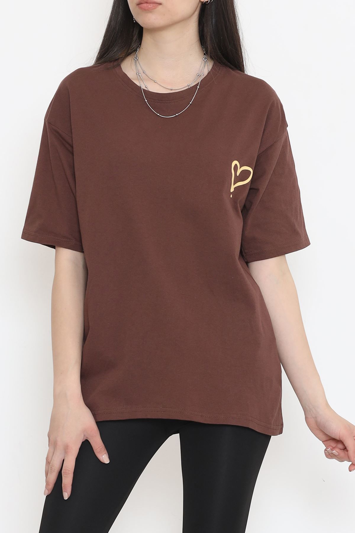 Baskılı Oversize Tişört Kahve - 16515.1567.