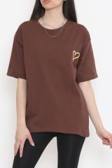 Baskılı Oversize Tişört Kahve - 16515.1567.
