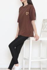 Baskılı Oversize Tişört Kahve - 16515.1567.