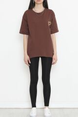 Baskılı Oversize Tişört Kahve - 16515.1567.