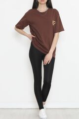 Baskılı Oversize Tişört Kahve - 16515.1567.