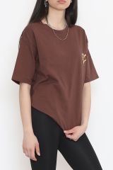Baskılı Oversize Tişört Kahve - 16515.1567.