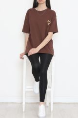Baskılı Oversize Tişört Kahve - 16515.1567.