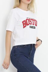 Baskılı Crop Tişört Beyaz - 16473.1567.