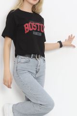 Baskılı Crop Tişört Siyah - 16473.1567.