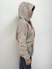 Baskılı Kapüşonlu Sweatshirt - Gri