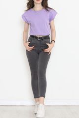 Beli Lastikli Crop Tişört Lila - 16552.1567.