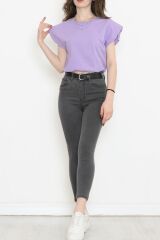 Beli Lastikli Crop Tişört Lila - 16552.1567.
