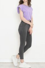 Beli Lastikli Crop Tişört Lila - 16552.1567.