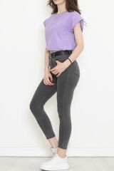 Beli Lastikli Crop Tişört Lila - 16552.1567.