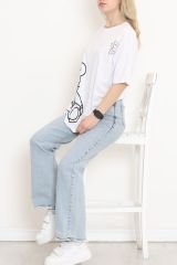Baskılı Oversize Tişört Beyaz - 16502.1567.