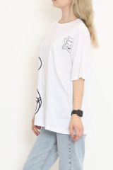 Baskılı Oversize Tişört Beyaz - 16502.1567.