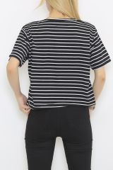 Çizgili Crop Tişört Siyahbeyaz - 9525.1567.