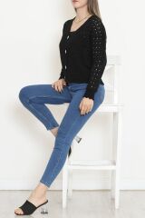Acurlu Düğmeli Hırka Siyah - 4088.1247.