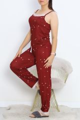 İp Askılı Battal Pijama Takımı Ekrubordo - 174.1287.