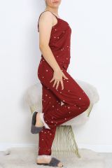 İp Askılı Battal Pijama Takımı Ekrubordo - 174.1287.