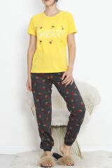Paça Lastikli Pijama Takımı Sarıbeyaz - 18736.1567.