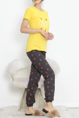 Paça Lastikli Pijama Takımı Sarıbeyaz - 18736.1567.